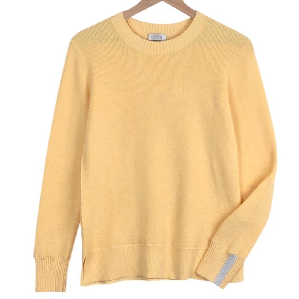 KINROSS CASHMERE Cotton Cashmere Crew Neck Sweater Women's Sz S Yellow Split Hem